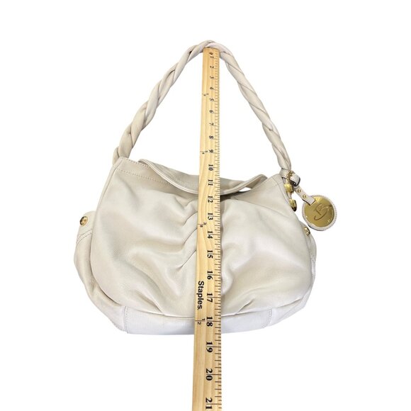B. Markowski Leather Braided Strap Shoulder Bag With Gold Accents Off White - Picture 7 of 8